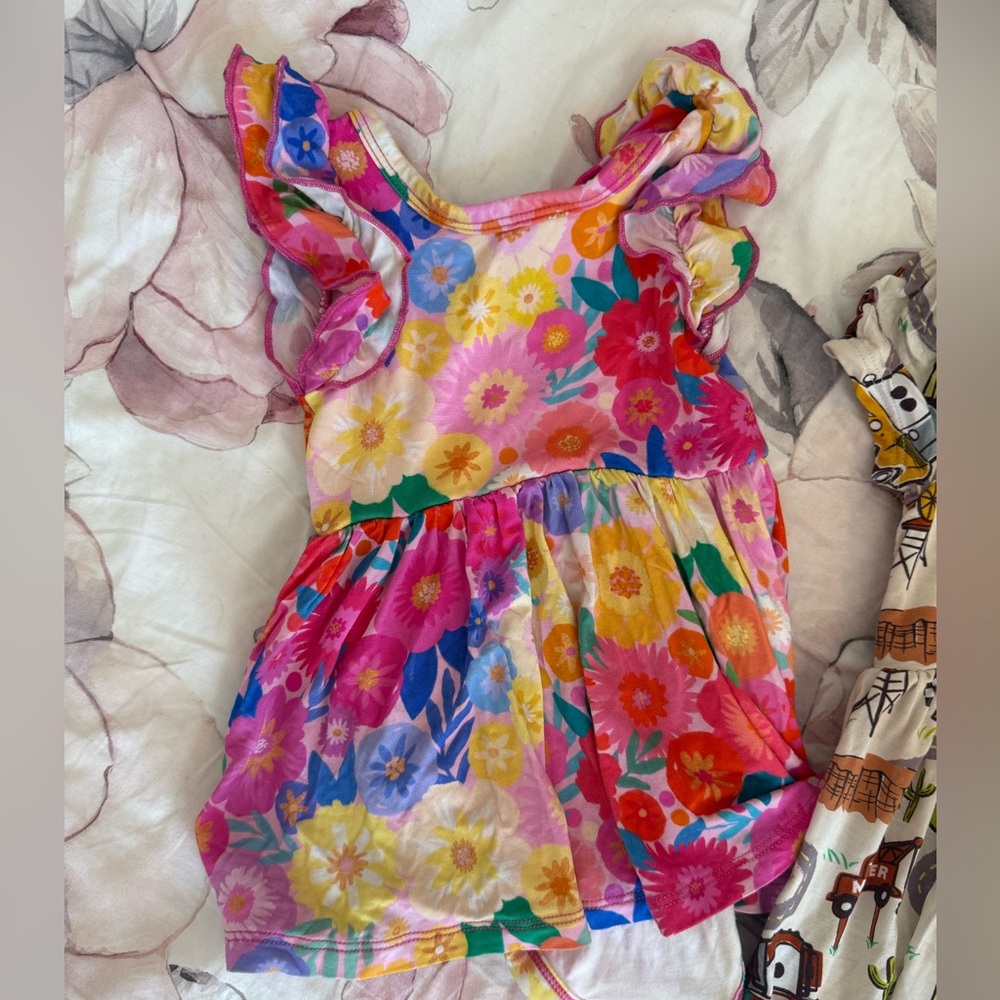 Little Sleepies Rainbow Blooms Bodysuit Dress – 3–6M